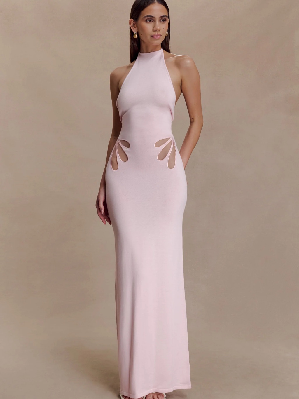 Meshki Brock Knit Halter Maxi Dress - Baby Pink Nwt